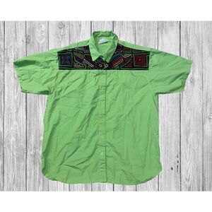 Panama Tropical Bold Retro Short Sleeve Button Up Shirt Men’s Size Small Green